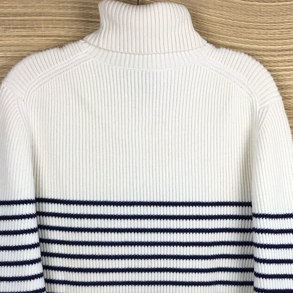 Bloomingdale’s Chunky Knit Striped Merino Wool Unisex Turtleneck Sweater Size L - Picture 5 of 9